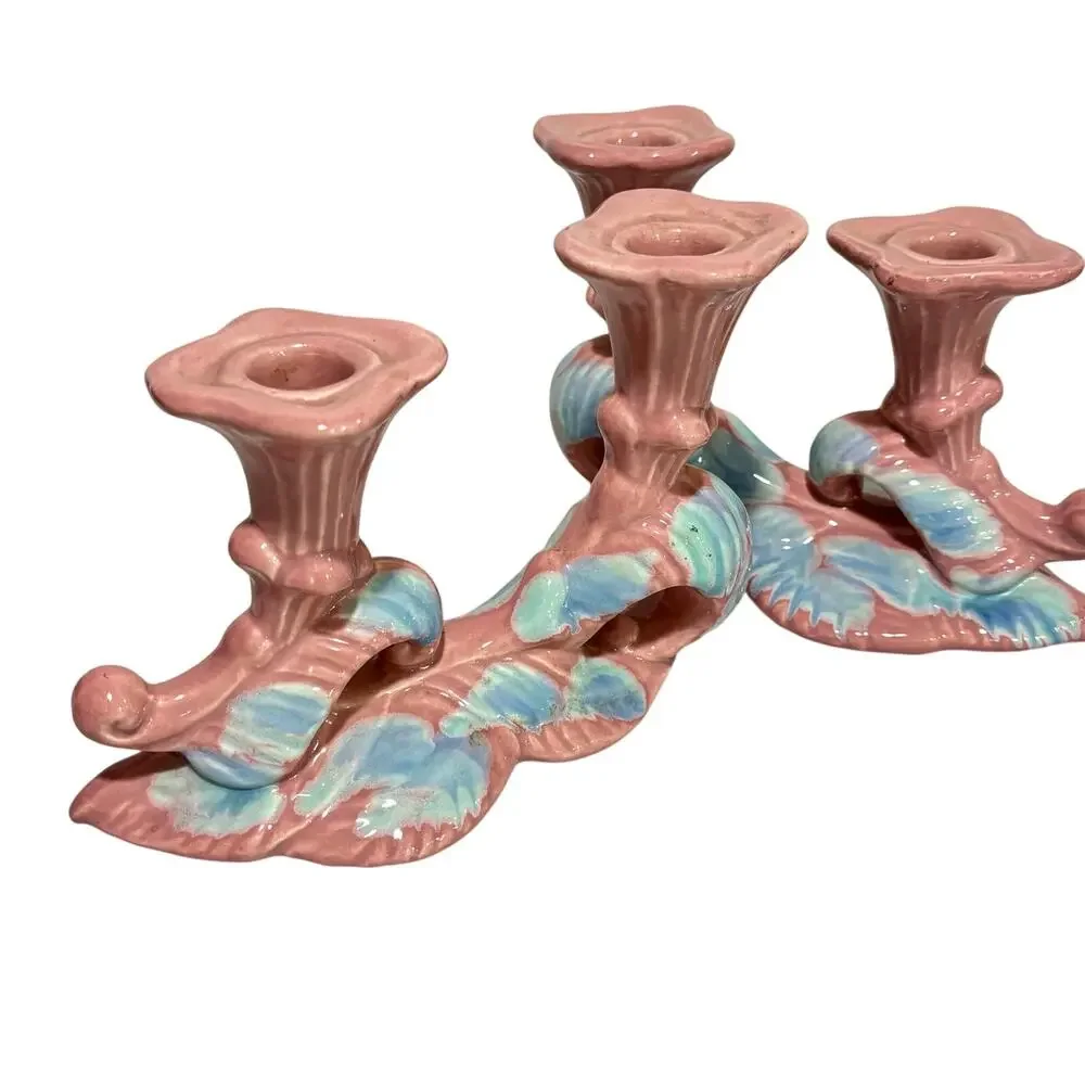 Vintage Mid Century Royal Haeger pottery candle holders Mauve Blue Agate PAIR